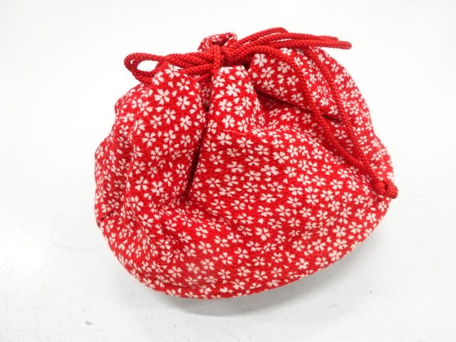 JAPANESE KIMONO / BAMBOO BASKET PURSE / CHERRY BLOSSOM PATTERN CREPE